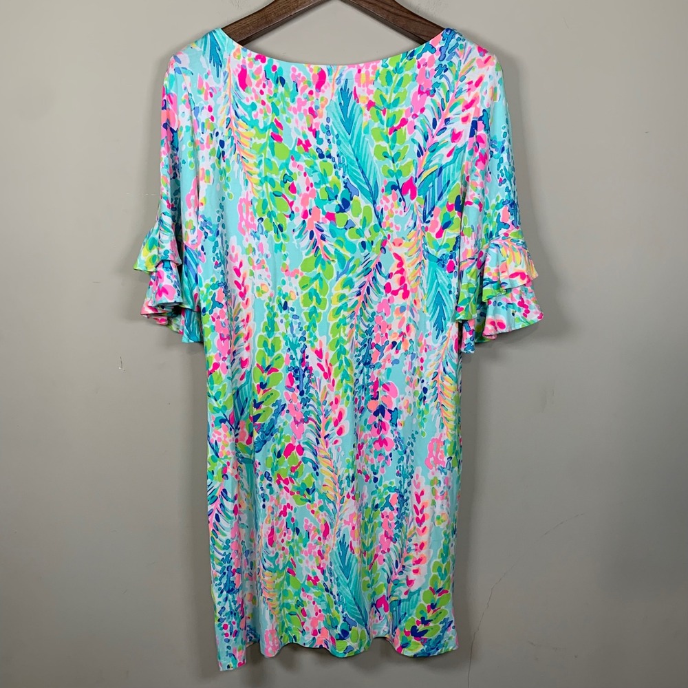 Lilly Pulitzer Lula Dress "Catch the Wave" Print Size Large Preppy Colorful - Picture 2 of 11